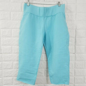 Fal Women's Size Medium Cropped Pant High Waisted Flat Front Pull On Solid Acqua
